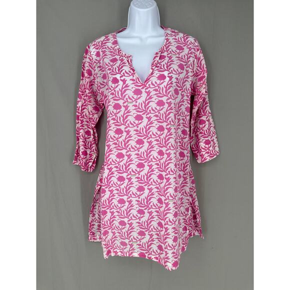 Gretchen Scott Designs Tops - Gretchen Scott Top Womens Small Pink Floral Tunic Cotton Beachy Boho Lightweight